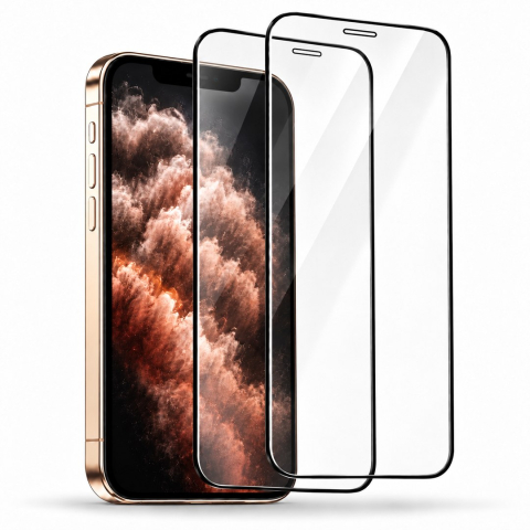 Folii Iphone - Set 2 Folii de Sticla Securizata Transparente pentru iPhone 11 Pro Max cu Kit Montare Inclus - Adeziv pe toata suprafata - ZetGSM