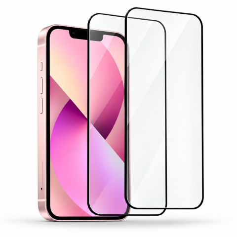 Folii Iphone - Set 2 Folii de Sticla Securizata Transparente pentru iPhone 13 cu Kit Montare Inclus - Adeziv pe toata suprafata - ZetGSM