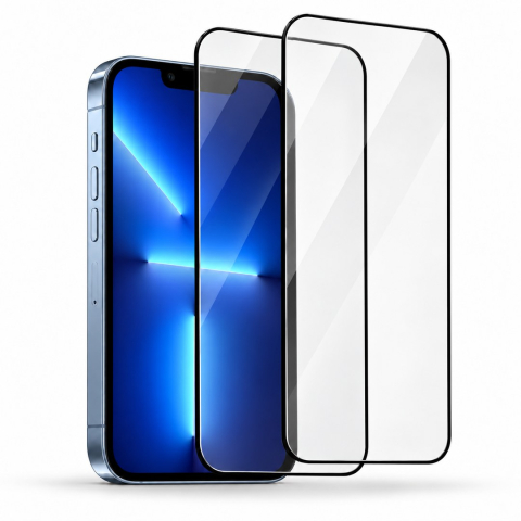 Folii Iphone - Set 2 Folii de Sticla Securizata Transparente pentru iPhone 13 Pro cu Kit Montare Inclus - Adeziv pe toata suprafata - ZetGSM