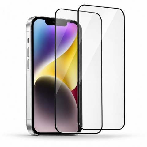 Folii Iphone - Set 2 Folii de Sticla Securizata Transparente pentru iPhone 14 cu Kit Montare Inclus - Adeziv pe toata suprafata - ZetGSM