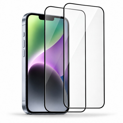 Folii Iphone - Set 2 Folii de Sticla Securizata Transparente pentru iPhone 14 Plus cu Kit Montare Inclus - Adeziv pe toata suprafata - ZetGSM