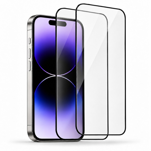 Folii Iphone - Set 2 Folii de Sticla Securizata Transparente pentru iPhone 14 Pro cu Kit Montare Inclus - Adeziv pe toata suprafata - ZetGSM
