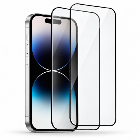 Folii Iphone - Set 2 Folii de Sticla Securizata Transparente pentru iPhone 14 Pro Max cu Kit Montare Inclus - Adeziv pe toata suprafata - ZetGSM
