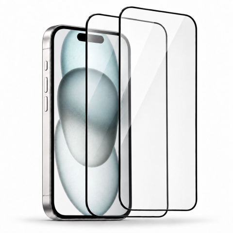 Produse - Set 2 Folii de Sticla Securizata Transparente pentru iPhone 15 cu Kit Montare Inclus - Adeziv pe toata suprafata - ZetGSM