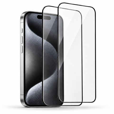 Produse - Set 2 Folii de Sticla Securizata Transparente pentru iPhone 15 Pro cu Kit Montare Inclus - Adeziv pe toata suprafata - ZetGSM