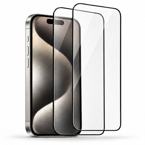 Produse - Set 2 Folii de Sticla Securizata Transparente pentru iPhone 15 Pro Max cu Kit Montare Inclus - Adeziv pe toata suprafata - ZetGSM