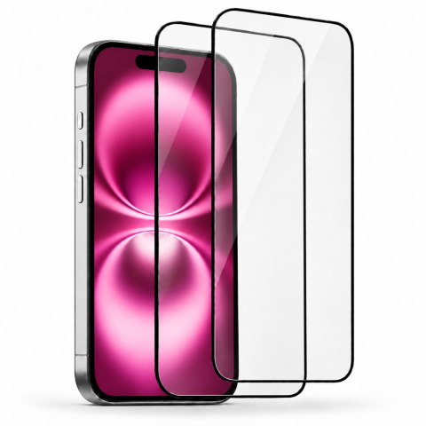 Folii Iphone - Set 2 Folii de Sticla Securizata Transparente pentru iPhone 16 cu Kit Montare Inclus - Adeziv pe toata suprafata - ZetGSM