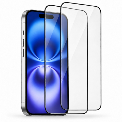 Folii Iphone - Set 2 Folii de Sticla Securizata Transparente pentru iPhone 16 Plus cu Kit Montare Inclus - Adeziv pe toata suprafata - ZetGSM