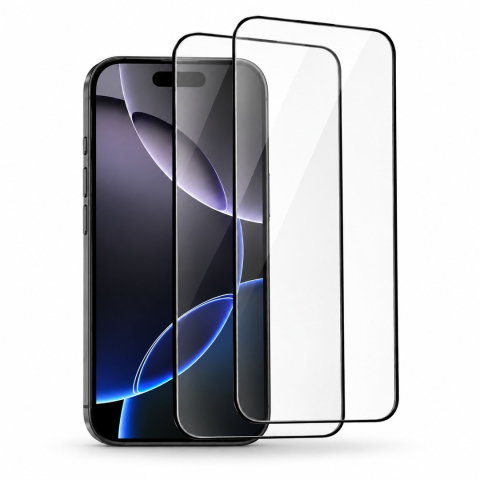 Folii Iphone - Set 2 Folii de Sticla Securizata Transparente pentru iPhone 16 Pro cu Kit Montare Inclus - Adeziv pe toata suprafata - ZetGSM