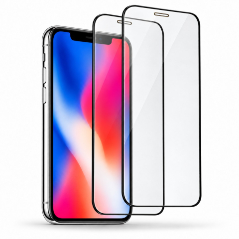 Folii Iphone - Set 2 Folii de Sticla Securizata Transparente pentru iPhone X cu Kit Montare Inclus - Adeziv pe toata suprafata - ZetGSM