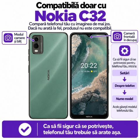 Set 2 Folii de Sticla Transparente pentru Nokia C32 - Full Glue - Kit Montare Inclus [1]