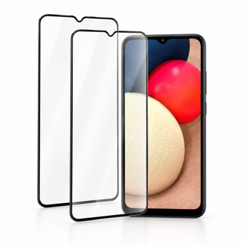 Folii Samsung - Set 2 Folii de Sticla Transparente pentru Samsung Galaxy A02s - Full Glue - Kit Montare Inclus