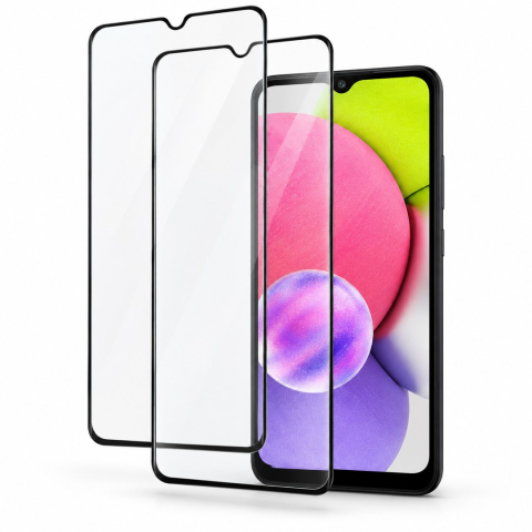 Folii Samsung - Set 2 Folii de Sticla Transparente pentru Samsung Galaxy A03s - Full Glue - Kit Montare Inclus