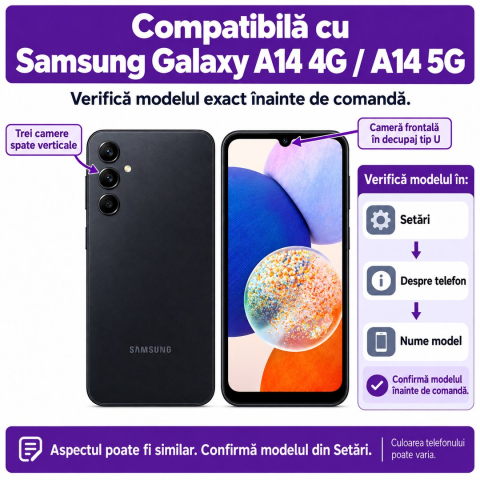 Set 2 Folii de Sticla Transparente pentru Samsung Galaxy A14 4G / A14 5G - Full Glue - Kit Montare Inclus [1]