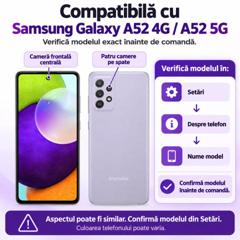 Set 2 Folii de Sticla Transparente pentru Samsung Galaxy A52 4G - Full Glue - Kit Montare Inclus [1]