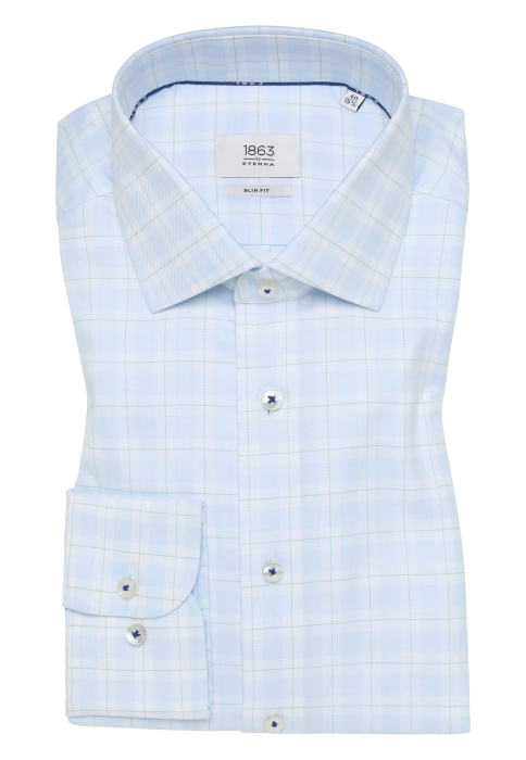 Camasa bleu carouri, slim fit, pentru barbati, 100% bumbac, maneca lunga, model 1330/12 F68K Eterna [6]