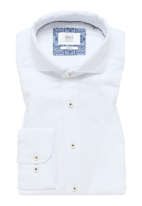 Camasa in alba, slim fit, pentru barbati, 59% bumbac 41% in, maneca lunga, model 2355/00 FS82 Eterna [6]