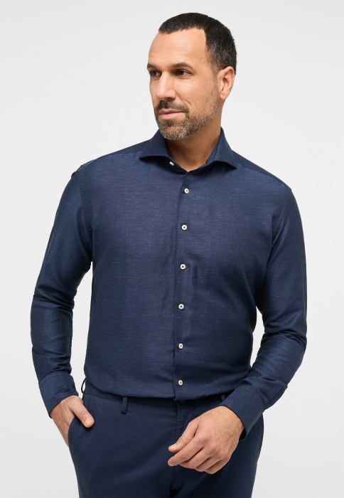 Camasa bleumarine, confort fit, pentru barbati, 59% bumbac 41% in, maneca lunga, model  2355 19 ES9V Eterna
