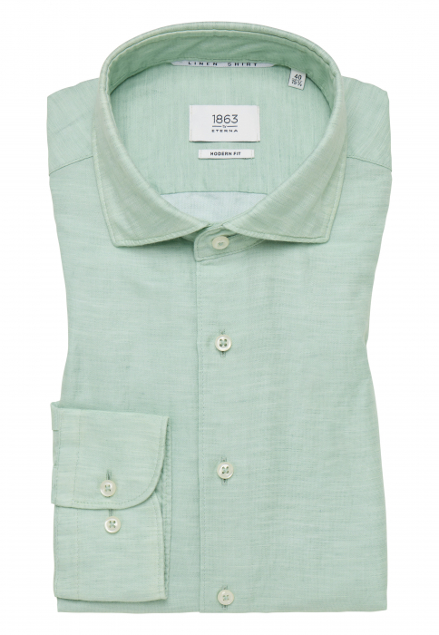 Camasa verde, modern fit, pentru barbati, 59% bumbac 41% in, maneca lunga, model 2355/44 XS82 Eterna [3]