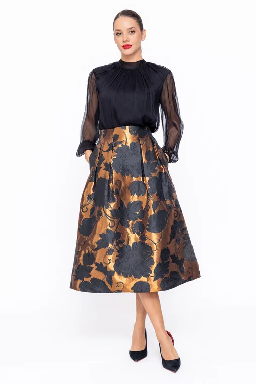 Fusta C3513 imprimata tafta Caramel [4]