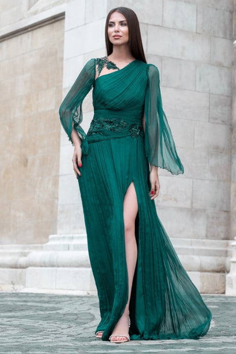 Rochie 5079 matase naturala verde Ginette