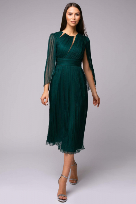 Rochie 5095 matase naturala verde Ginette