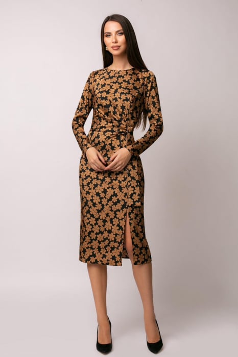 Rochie 5122 flori camel Ginette