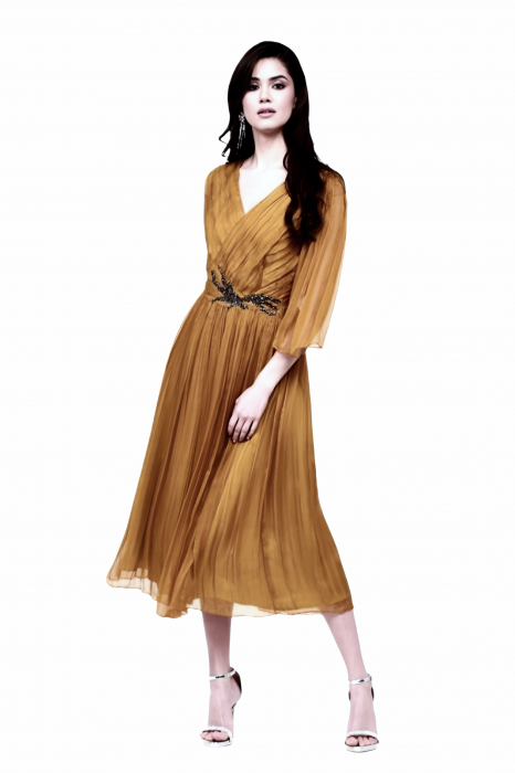 Rochie 995 matase naturala caramel Viada