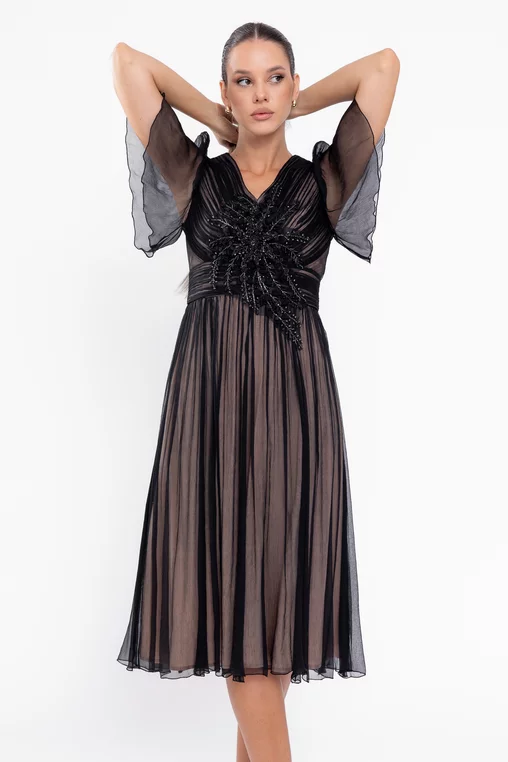 Rochie C8568 neagra matase naturala Caramel [6]