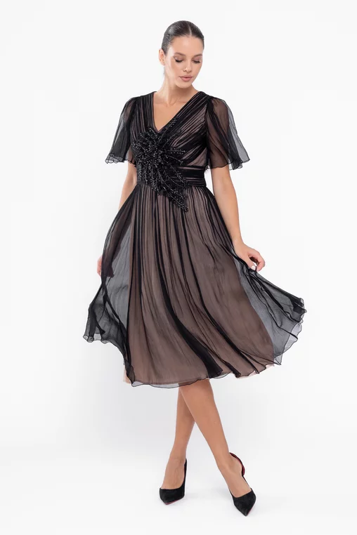 Rochie C8568 neagra matase naturala Caramel [4]