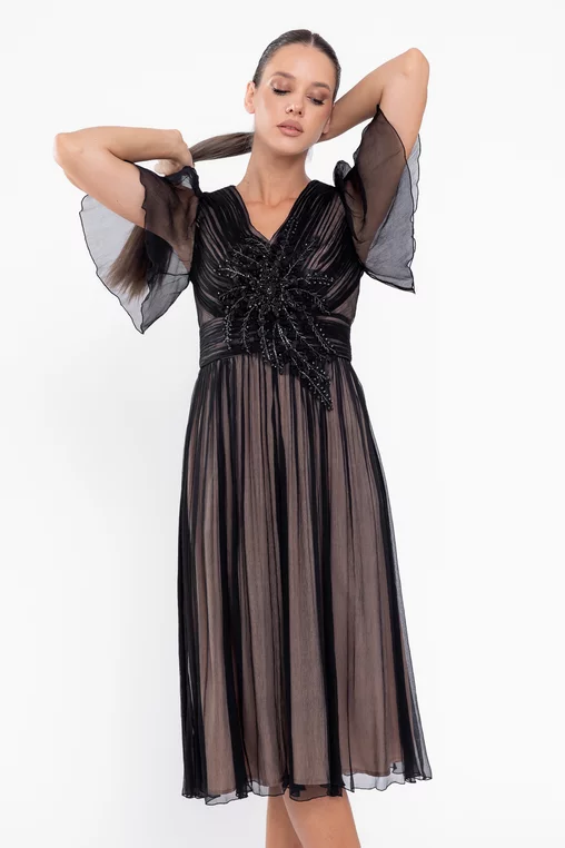 Rochie C8568 neagra matase naturala Caramel [2]