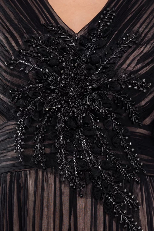 Rochie C8568 neagra matase naturala Caramel [8]