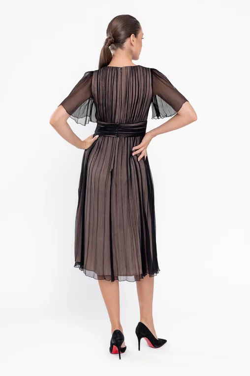 Rochie C8568 neagra matase naturala Caramel [7]