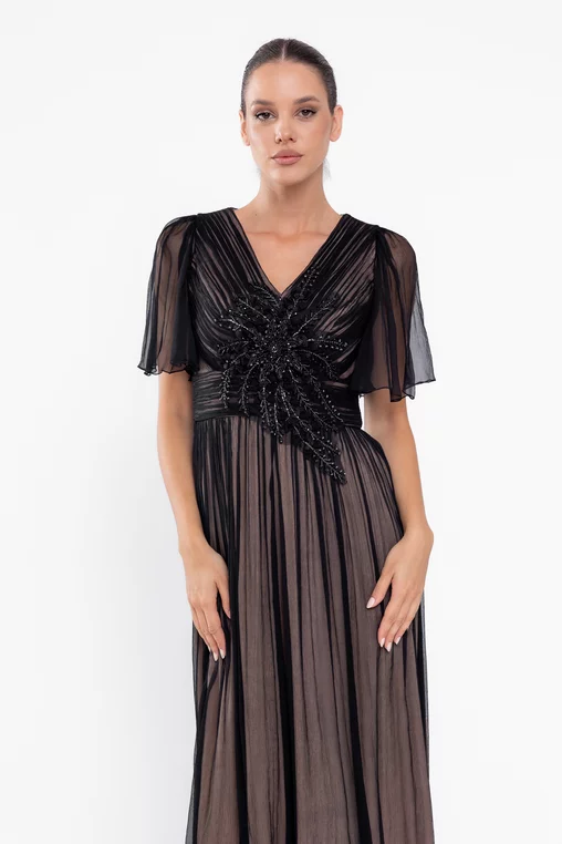 Rochie C8568 neagra matase naturala Caramel [3]