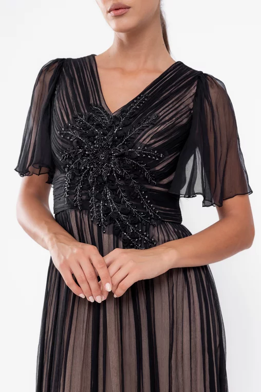 Rochie C8568 neagra matase naturala Caramel [5]