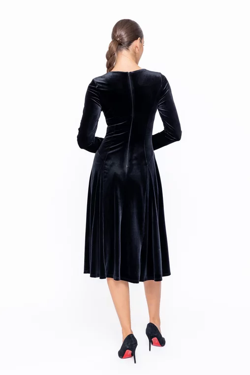 Rochie C8577 neagra catifea Caramel [2]