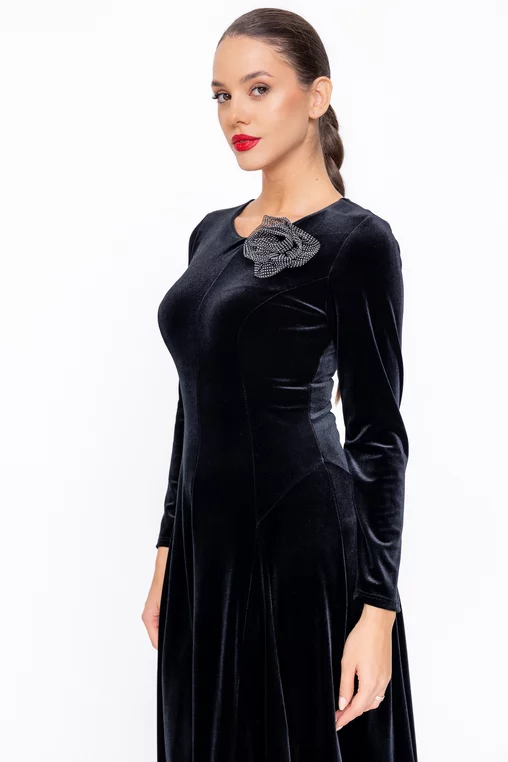 Rochie C8577 neagra catifea Caramel [4]