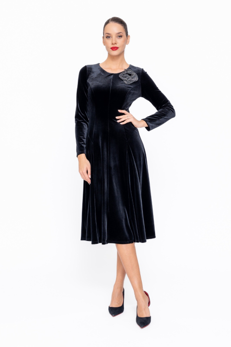 Rochie C8577 neagra catifea Caramel [1]