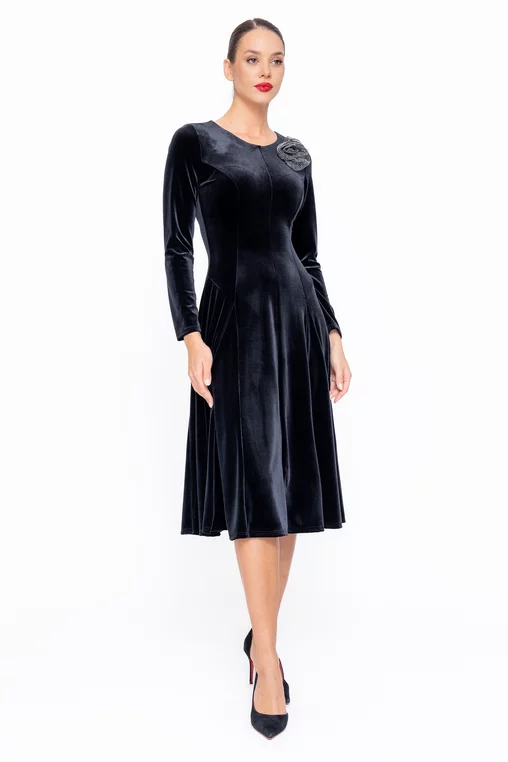 Rochie C8577 neagra catifea Caramel [3]