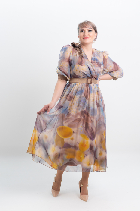 Rochie T111 imprimat bej [7]