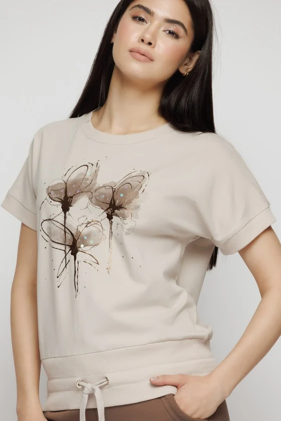 Tricou 5132 bej flori Mizar