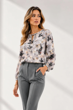 Bluze dama - Bluza 415 flori gri Anesia