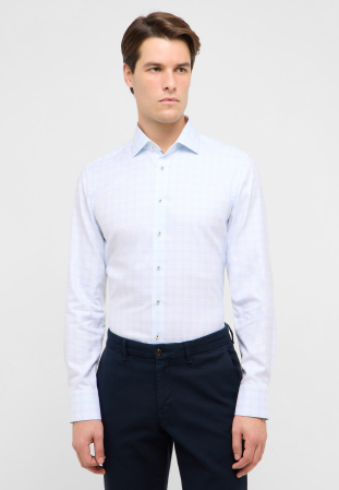 Slim Fit - Camasa bleu carouri, slim fit, pentru barbati, 100% bumbac, maneca lunga, model 1330/12 F68K Eterna