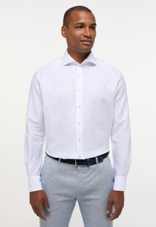 Imbracaminte Barbati - Camasa in alba, modern fit, pentru barbati, 59% bumbac 41% in, maneca lunga, model 2355/00 XS82 Eterna