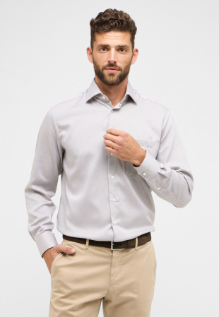 Confort Fit - Camasa bej, comfort fit, pentru barbati, 100% bumbac, maneca lunga, model 4203/26 E19K Eterna