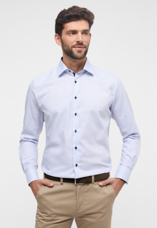 Modern Fit - Camasa bleu, modern fit, pentru barbati, 100% bumbac, maneca lunga, model 4671/11 X14P Eterna