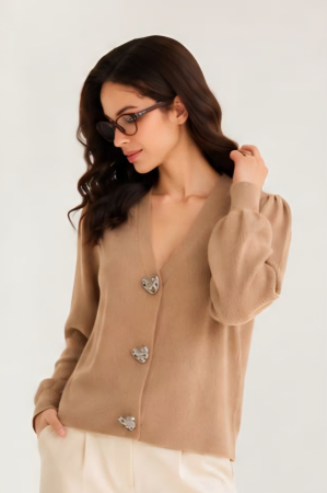 Tricotaje dama - Cardigan 8010 bej inima Corade