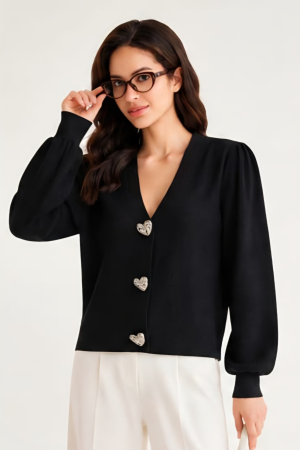 Tricotaje dama - Cardigan 8010 negru inima Corade