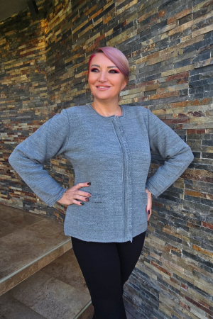 Tricotaje dama - Cardigan JT6 gri fermoar Magnetic