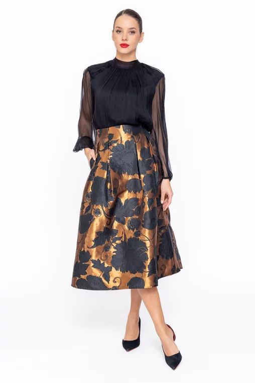 Fuste dama - Fusta C3513 imprimata tafta Caramel